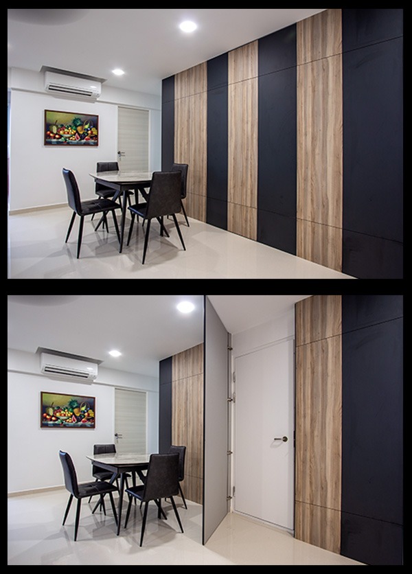 Feature wall panelling to cover household shelter